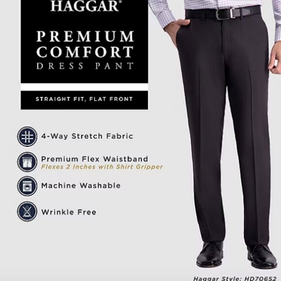 Haggar Premium Comfort Mens Straight Fit Dress Flat Front Pant , Gray Sz 30x32 - Picture 2 of 5